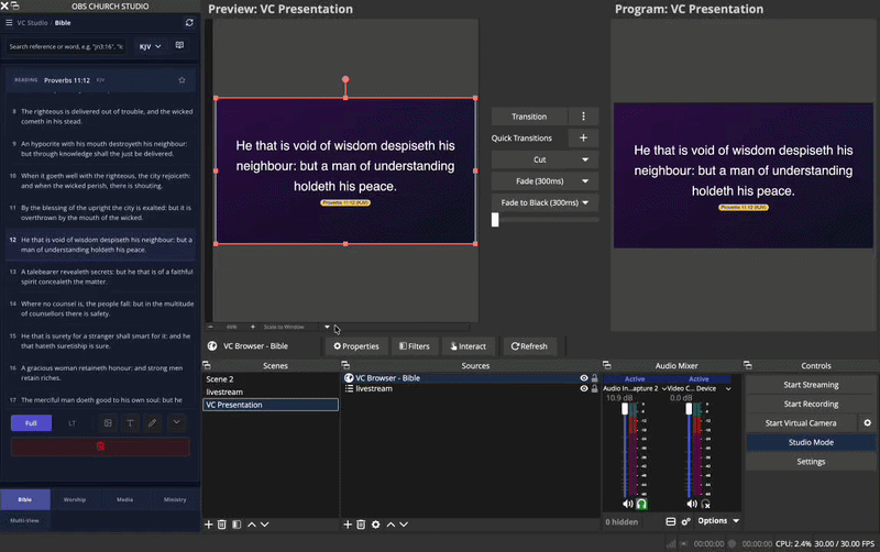 MakeChurchEasy Bible presentation in OBS