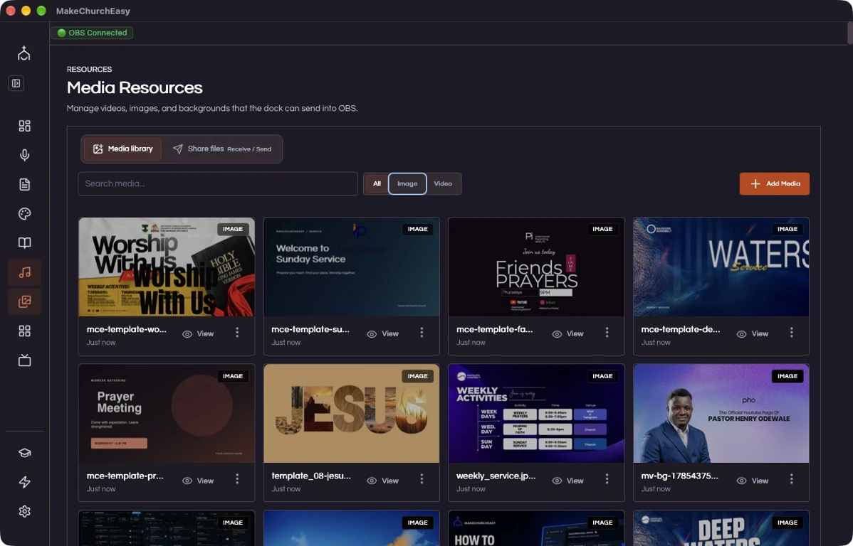 MakeChurchEazy media library with church graphics and videos