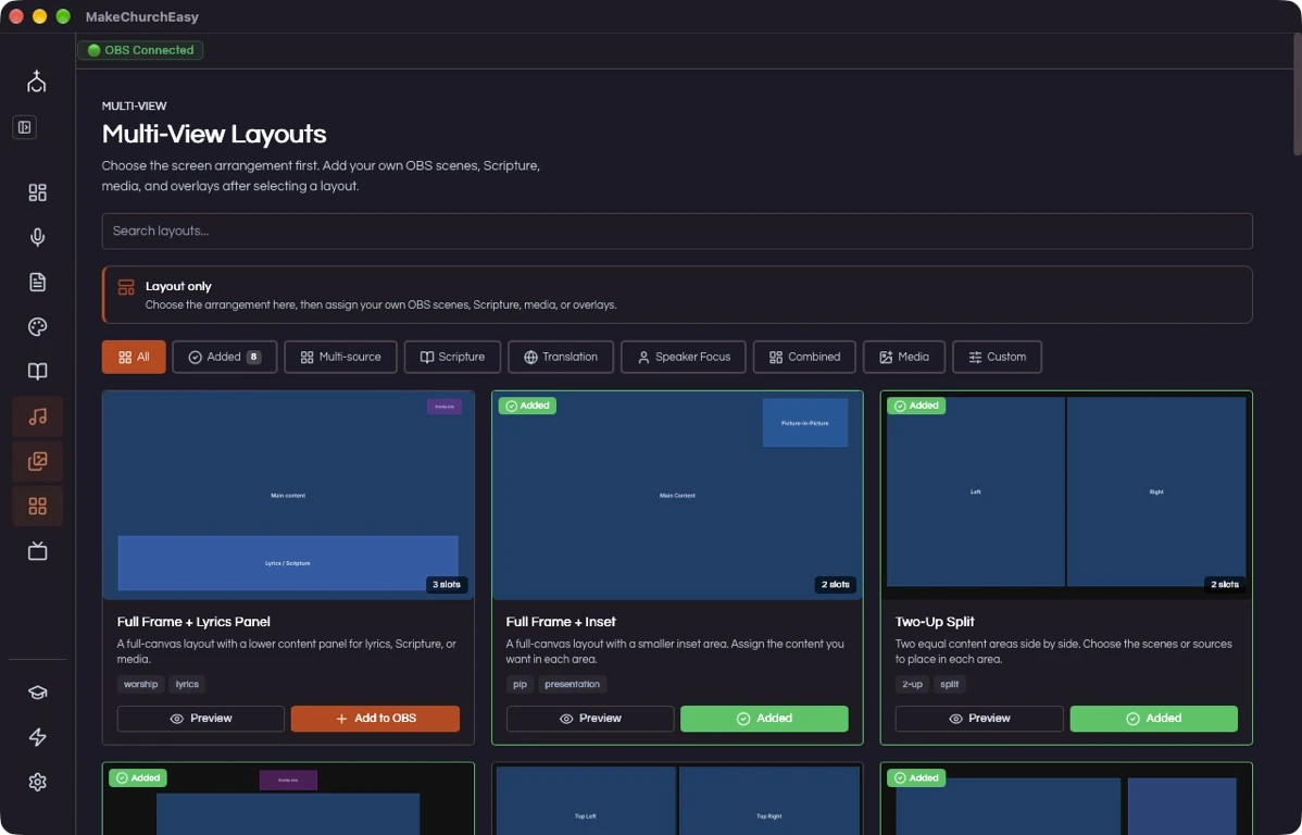 MakeChurchEazy multiview layout library with split and picture-in-picture layouts